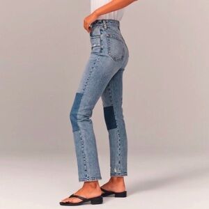 Abercrombie Ultra High Rise Ankle Straight Patchwork Jeans Size 26